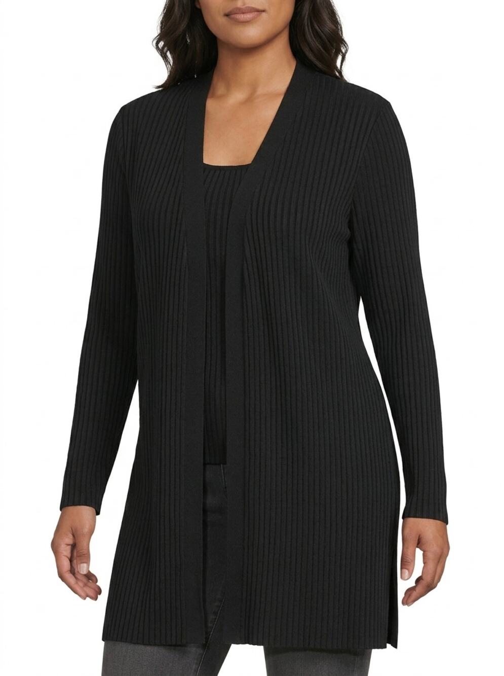 Marc New York Andrew Black Ribbed Open Front Cardigan Sweater Women Size M